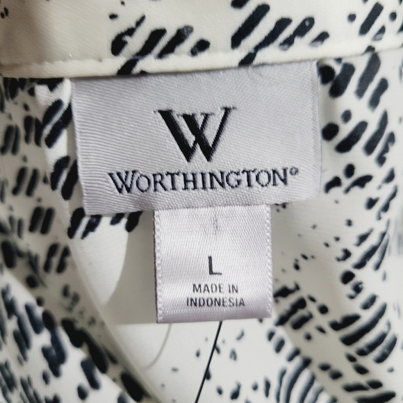 Worthington Women’s Button Down Blouse Size Large Black White Houndstooth Print - Picture 10 of 13